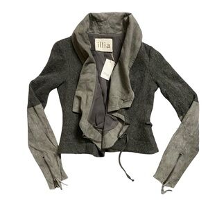 Illia Anthropologie Womens Gray Leather Wool Blend Jacket Made in USA Size 2 NEW